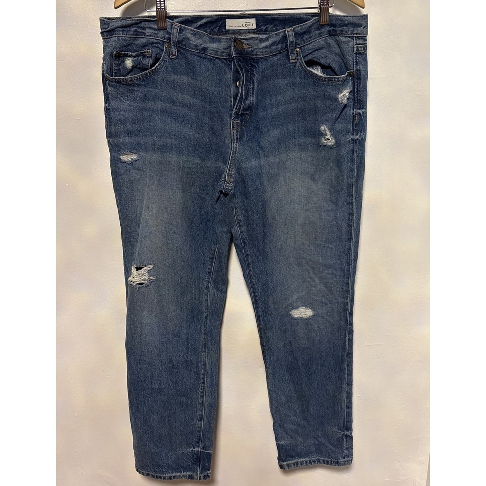 LOFT Women's Distressed Bootcut Jeans Blue Size 32/14 – high Rise